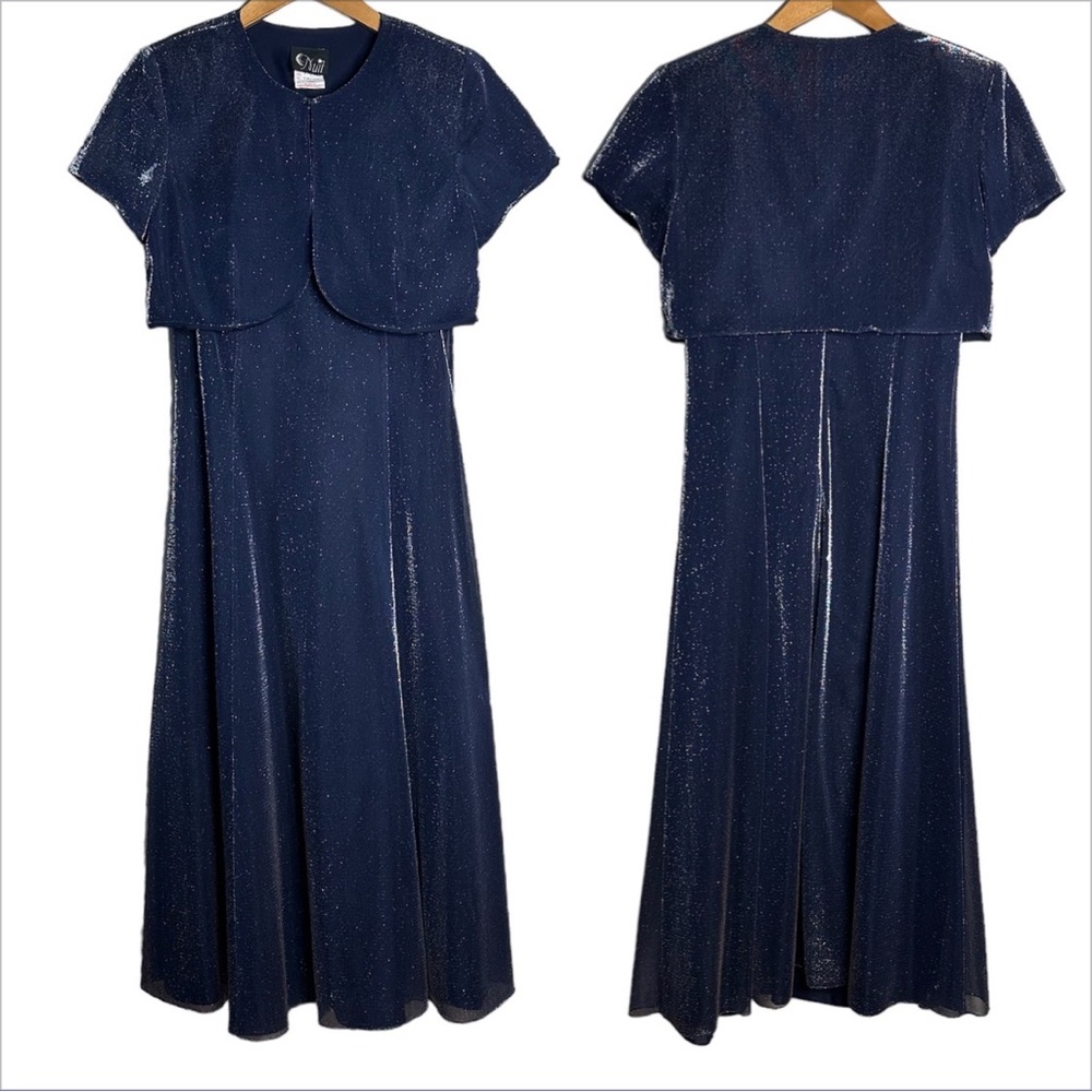 Vintage Nuit Y2K Sparkle Blue Maxi Dress with Bolero Jacket 13/14
